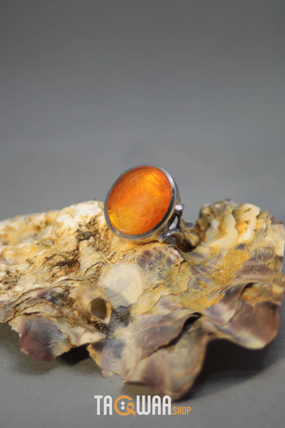 Timeless Men's Silver Ring with Yemeni Orange Aqeeq – Engraved with 'حسبي الله