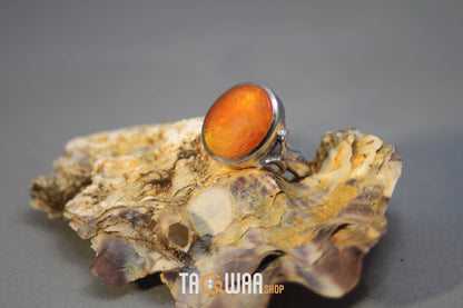 Timeless Men's Silver Ring with Yemeni Orange Aqeeq – Engraved with 'حسبي الله