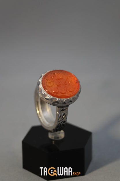 Timeless Men's Silver Ring with Yemeni Orange Aqeeq – Engraved with 'وَمَنْ يَتَوَكَّلْ عَلَى اللَّهِ فَهُوَ حَسْبُهُ