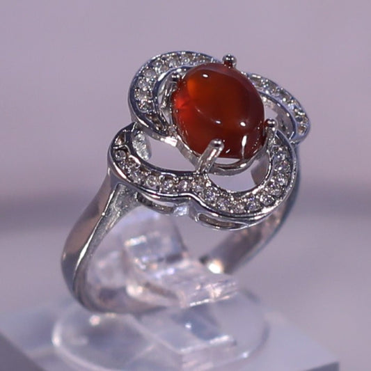 Yemeni Brown Aqeeq Sterling Silver Ring (Women)