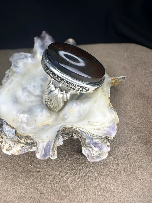Yemeni Brown Aqeeq Sterling Silver Ring (Men)