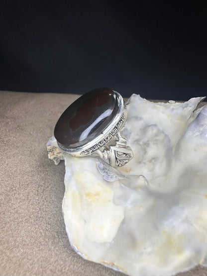 Yemeni Brown Aqeeq Sterling Silver Ring (Men)