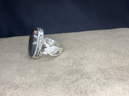Yemeni Brown Aqeeq Sterling Silver Ring (Men)