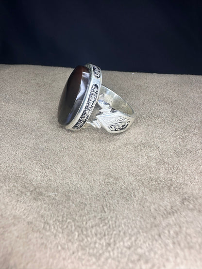 Yemeni Brown Aqeeq Sterling Silver Ring (Men)