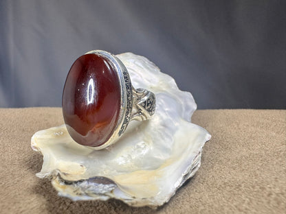 Yemeni Brown Aqeeq Sterling Silver Ring (Men)