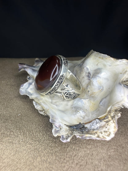 Yemeni Brown Aqeeq Sterling Silver Ring (Men)