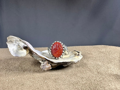 YEMENI RED AQEEQ STERLING SILVER RING FOR MEN FREE SIZE يا زهراء