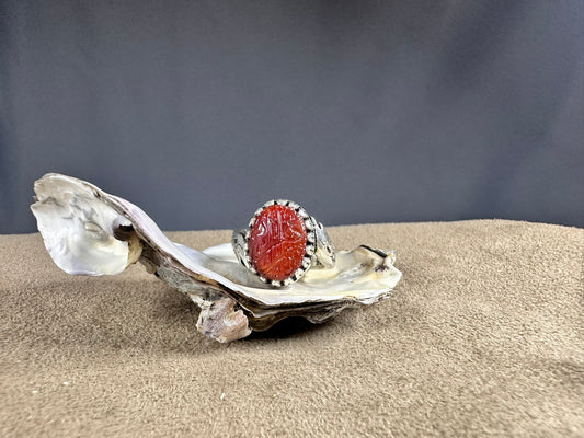 YEMENI RED AQEEQ STERLING SILVER RING FOR MEN FREE SIZE يا زهراء