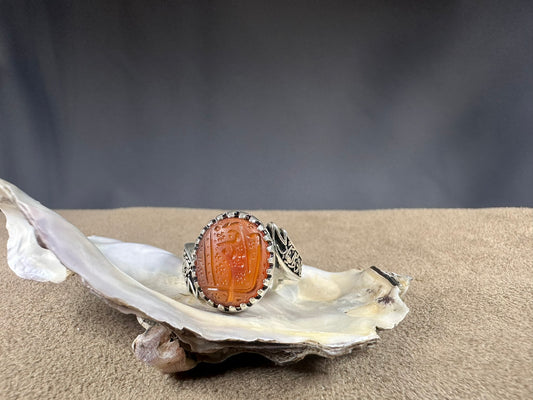 YEMENI ORANGE AQEEQ STERLING SILVER RING FOR MEN يا زينب