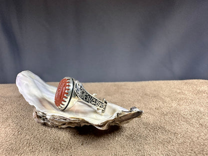 YEMENI ORANGE AQEEQ STERLING SILVER RING FOR MEN يا زينب