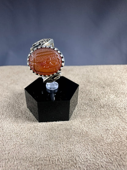 YEMENI ORANGE AQEEQ STERLING SILVER RING FOR MEN يا زينب