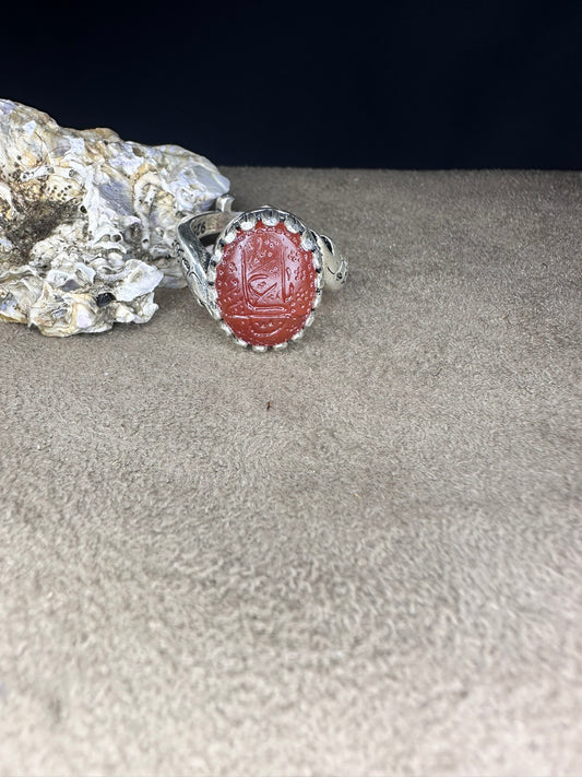 YEMENI ORANGE AQEEQ STERLING SILVER RING FOR MEN FREE SIZE يا علي