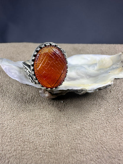 YEMENI ORANGE AQEEQ STERLING SILVER RING FOR MEN علي مع الحق