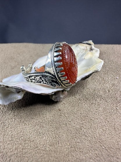 YEMENI ORANGE AQEEQ STERLING SILVER RING FOR MEN علي مع الحق