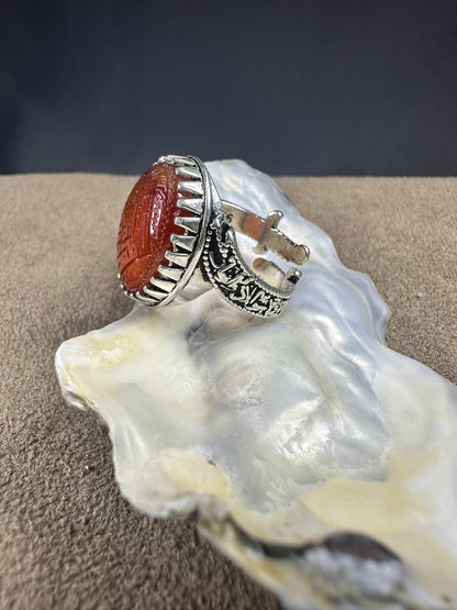 YEMENI ORANGE AQEEQ STERLING SILVER RING FOR MEN علي مع الحق