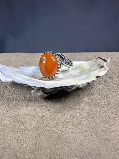 YEMENI ORANGE AQEEQ STERLING SILVER RING FOR MEN FREE SIZE