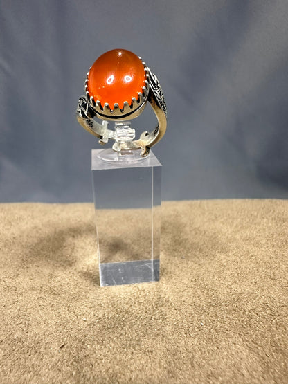 YEMENI ORANGE AQEEQ STERLING SILVER RING FOR MEN FREE SIZE