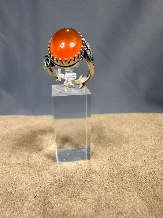 YEMENI ORANGE AQEEQ STERLING SILVER RING FOR MEN FREE SIZE