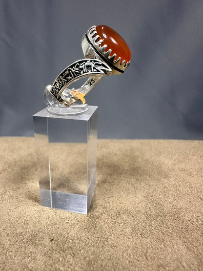 YEMENI ORANGE AQEEQ STERLING SILVER RING FOR MEN FREE SIZE