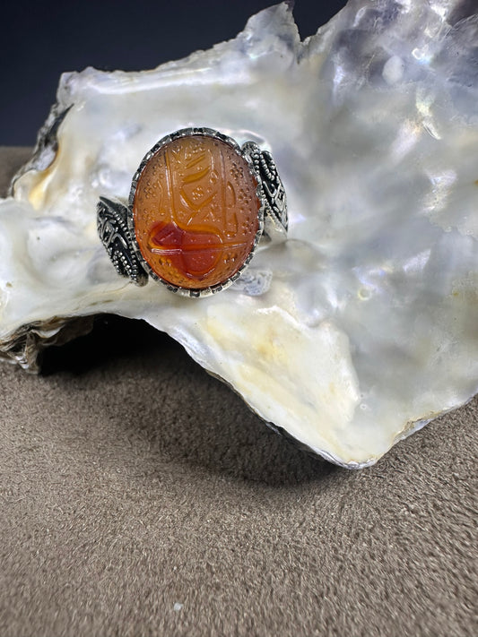 YEMENI ORANGE AQEEQ STERLING SILVER RING FOR MEN يا علي